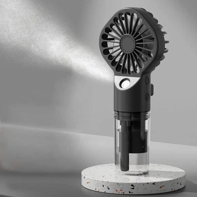 Ventilador Portátil com Umidificador – Mini Ventilador USB Recarregável com Névoa de Água | Ideal para Viagens, Trabalho e Uso Pessoal