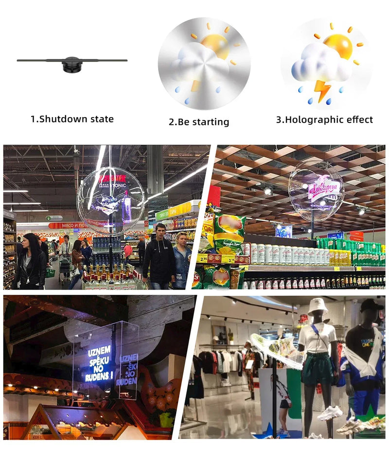 Projetor Holográfico 3D de 42cm com Wi-Fi – Ventilador LED Rotativo com Controle Remoto, Exibição de Vídeos, Logotipos e Ícones Personalizados