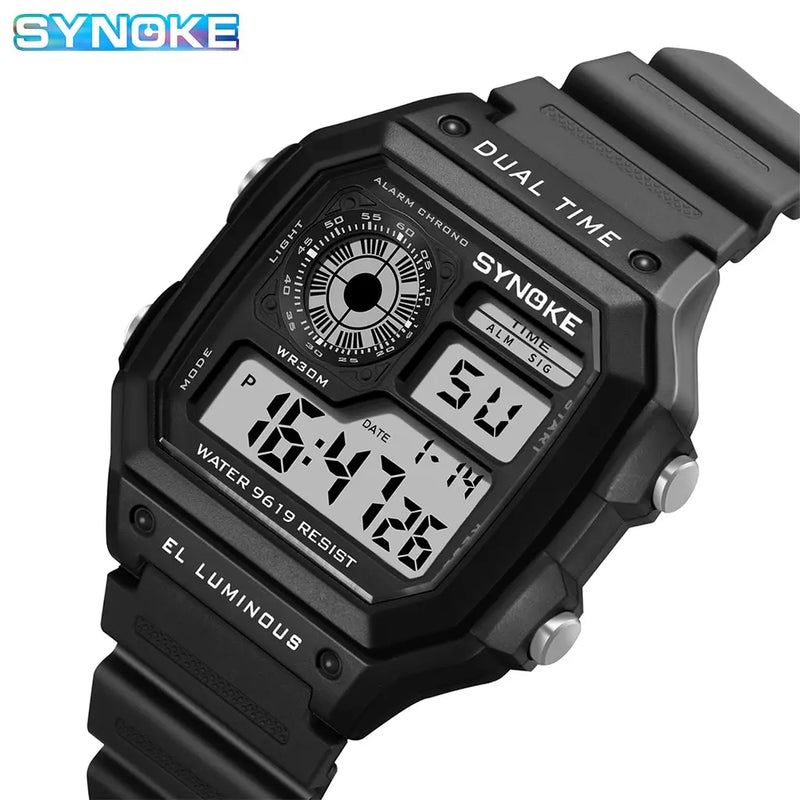 Relógio Masculino Digital Militar SYNOKE – Esportivo, Cronômetro, à Prova d’Água e com Iluminação Noturna