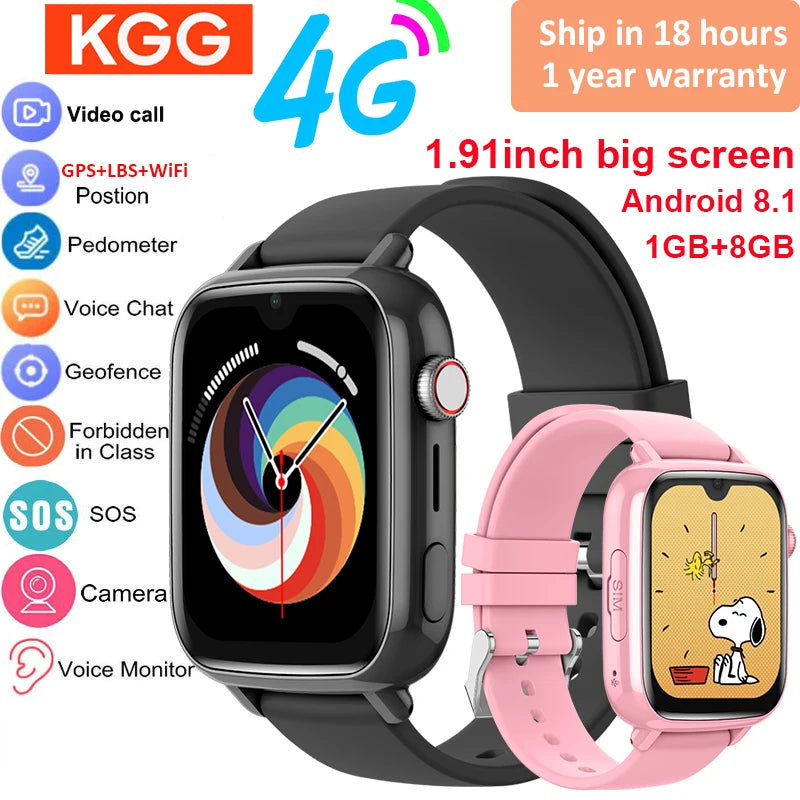 Smartwatch Infantil 4G com GPS, Wi-Fi, Videochamada, SOS, Câmera e Localizador – Relógio Celular para Crianças