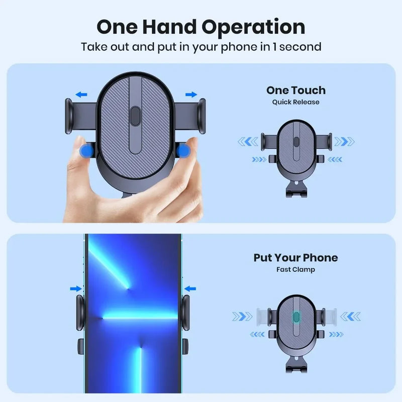 📱 Suporte Veicular por Gravidade – Fixação no Ar-Condicionado com Acabamento Fosco e Design Metálico Premium