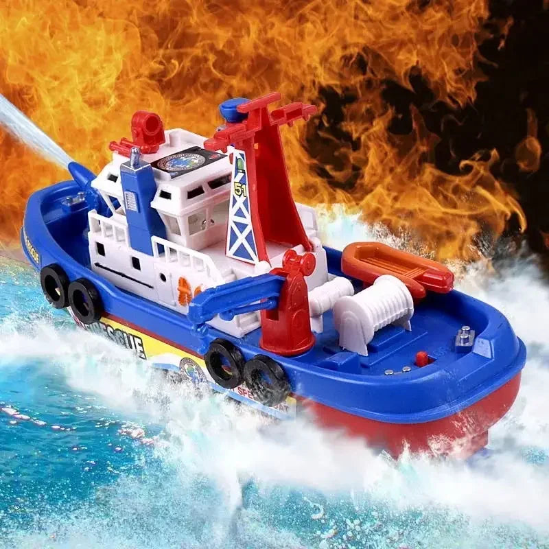 Barco de Resgate Elétrico com Luz e Som – Brinquedo Infantil de Bombeiro Marítimo | Lancha para Banho e Piscina