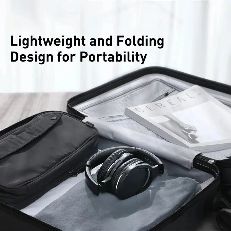 Fone de Ouvido Bluetooth Baseus D02 Pro – Som Hi-Fi Estéreo, Dobrável, com Cabo de Áudio, Compatível com iPhone, Tablet e Outros Dispositivos