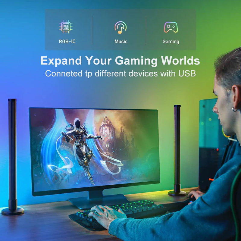 Kit 1 ou 2 Barras de Luz LED RGB para TV – Sincroniza com Música, Controle por App, Remoto ou Botão | Ideal para TV, PC e Setup Gamer