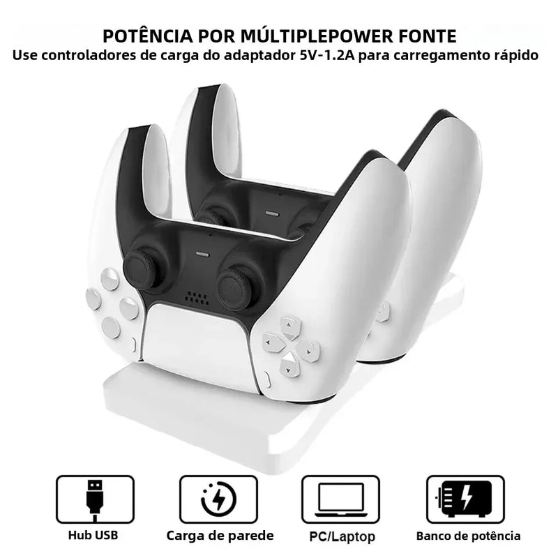 Base Carregadora Dupla GAMINJA para Controles PS5 – Estação com Carregamento Rápido e Fonte de Alimentação 5V 1.2A