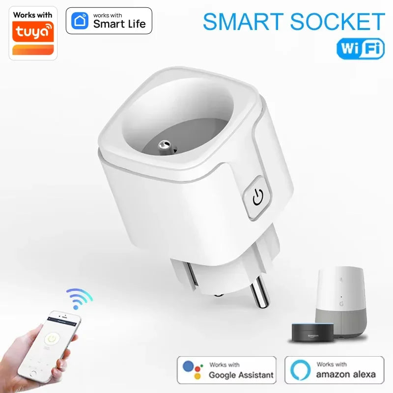 Tomada Inteligente Tuya WiFi EU 16A/20A com Monitoramento de Energia – Controle Remoto via App, Timer e Voz (Alexa/Google Home)