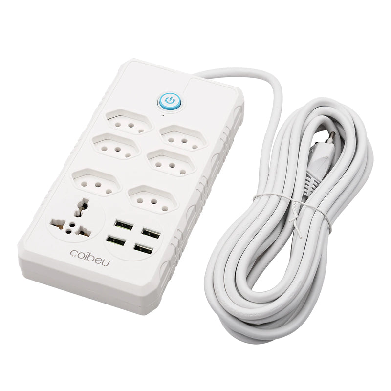 Filtro de Linha com Extensão e Entradas USB – 10A, 100–220V | Tomada com Proteção e Plugue Padrão Brasileiro
