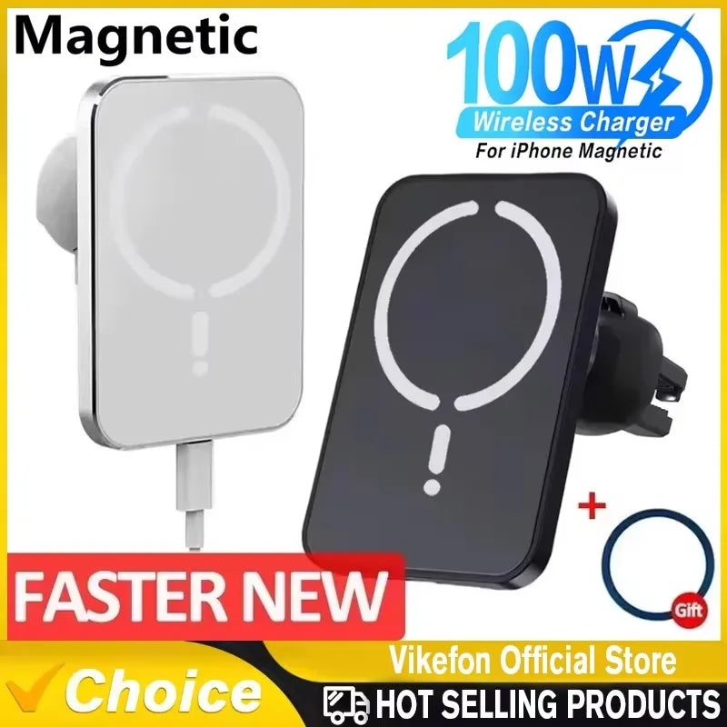 🔋 Suporte Veicular Magnético com Carregamento Rápido 100W – Compatível com iPhone 12 a 16 Pro Max ➡️ Fixação Segura na Saída de Ar | Carregamento Sem Fio Super Rápido