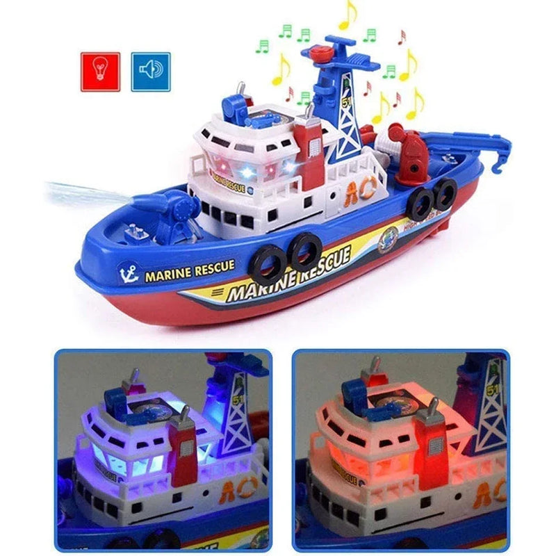 Barco de Resgate Elétrico com Luz e Som – Brinquedo Infantil de Bombeiro Marítimo | Lancha para Banho e Piscina