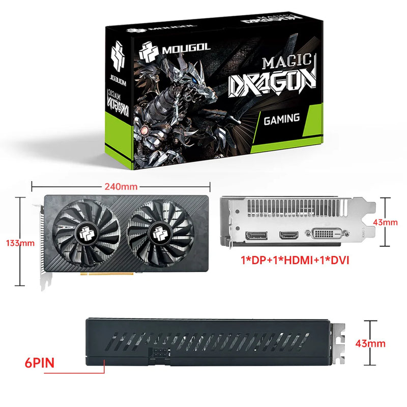 Placa de Vídeo MOUGOL RX590 GME 8GB 256Bits GDDR5 – PCI-E 3.0 x16 com HDMI, DisplayPort e DVI – Ideal para Jogos no PC