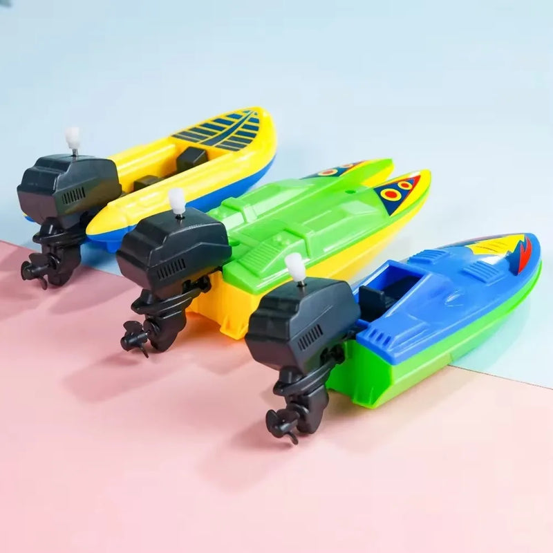 Barco de Brinquedo Mecânico – Speed Boat Clássico com Mola para Banho e Piscina