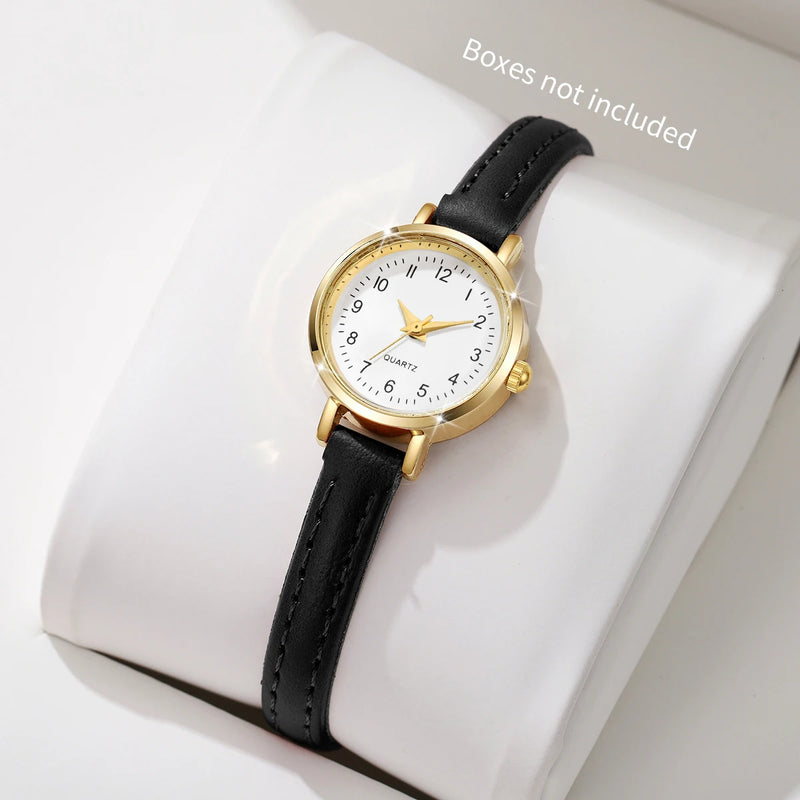Relógio Feminino Elegante – Mostrador Romano Pequeno, Pulseira de Couro, Estilo Clássico e Sofisticado