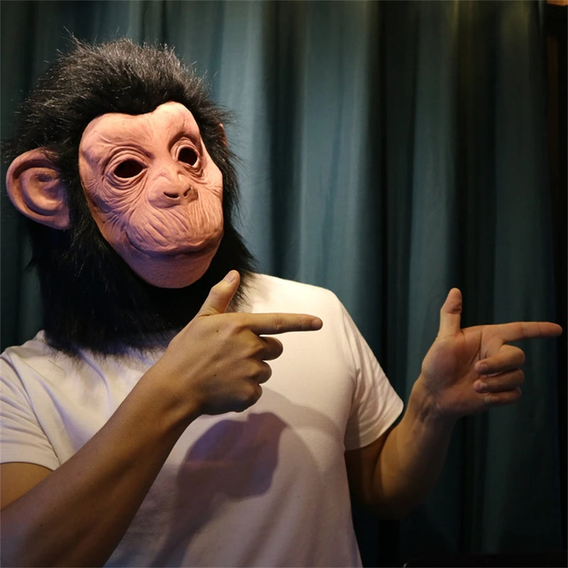 Máscara Deluxe de Chimpanzé com Cabelo – Máscara de Látex para Halloween e Cosplay