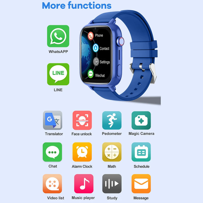Smartwatch Infantil 4G com GPS, Wi-Fi, Videochamada, SOS, Câmera e Localizador – Relógio Celular para Crianças