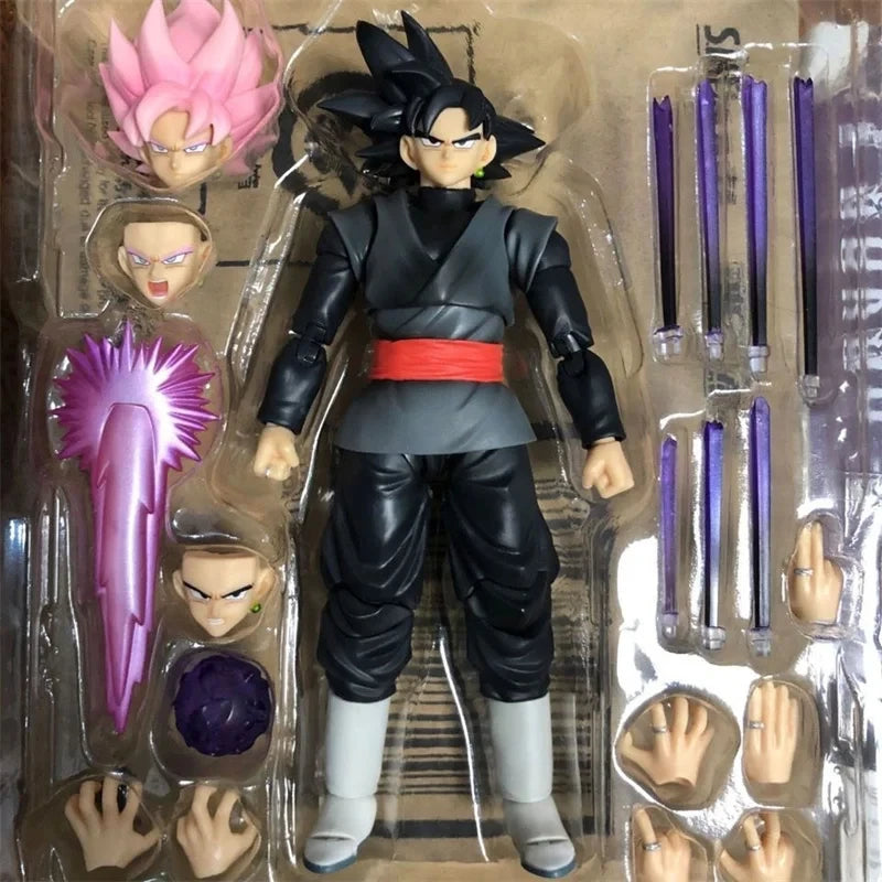 Dragon Ball Z Action Figure Black Goku Super Saiyan Rose 14cm com Acessórios – Modelo Anime Colecionável DBZ