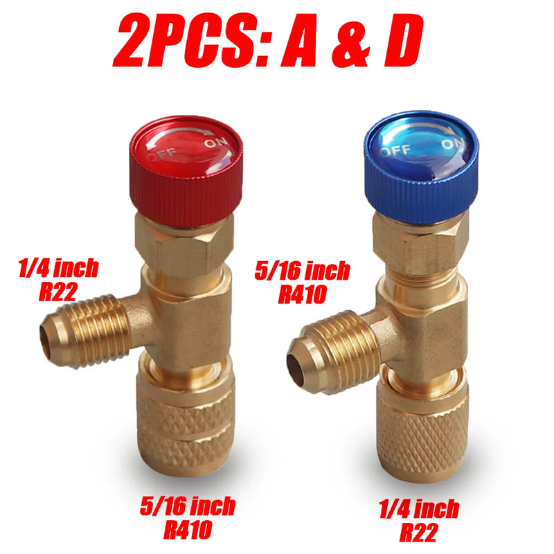 1, 2 ou 4 Válvulas de Segurança para Carga de Gás R410A/R22 – Rosca 1/4" | Adaptador para Ar-Condicionado e Refrigeração