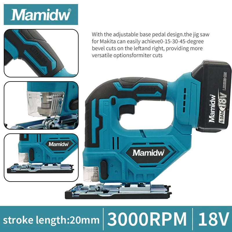 Serra Tico-Tico Sem Fio Mamidw DJV182Z – 18V, Motor Brushless, 340W, Cabo em Barril | Compatível com Bateria Makita 18V