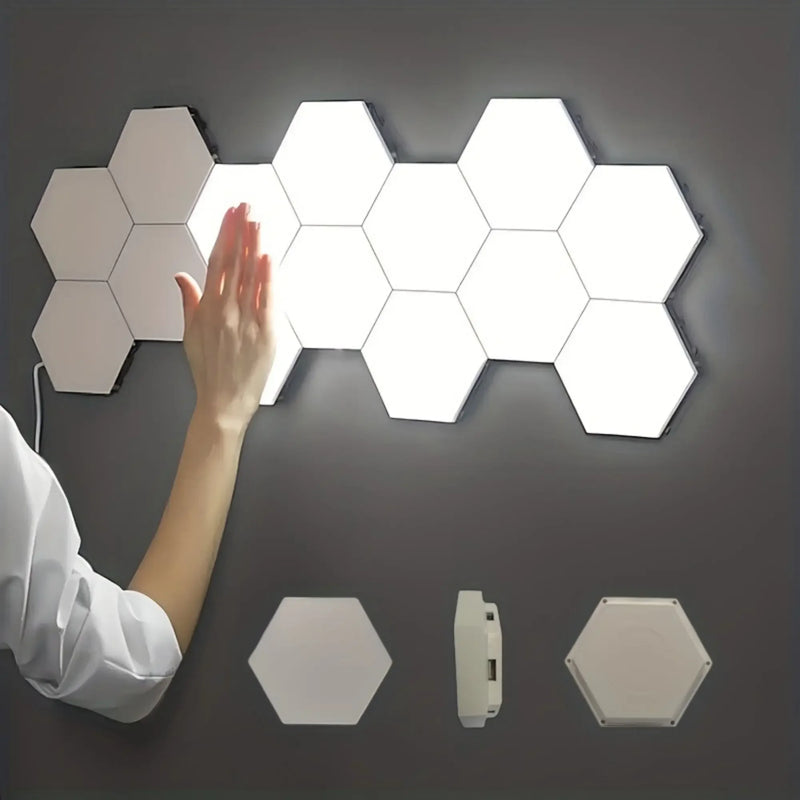 Painel LED Hexagonal Touch – Kit 3/6pcs | Luminária Modular de Parede Sensível ao Toque, Luz Noturna Decorativa