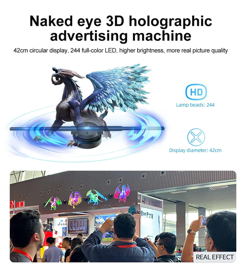 Projetor Holográfico 3D de 42cm com Wi-Fi – Ventilador LED Rotativo com Controle Remoto, Exibição de Vídeos, Logotipos e Ícones Personalizados
