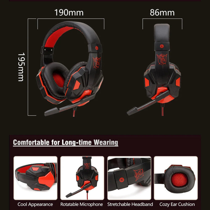 Headset Gamer com Microfone 3.5mm – Fone de Ouvido Estéreo Bass, Ajustável 120° para PC, PS4, PS5, Xbox, Celular e Laptop