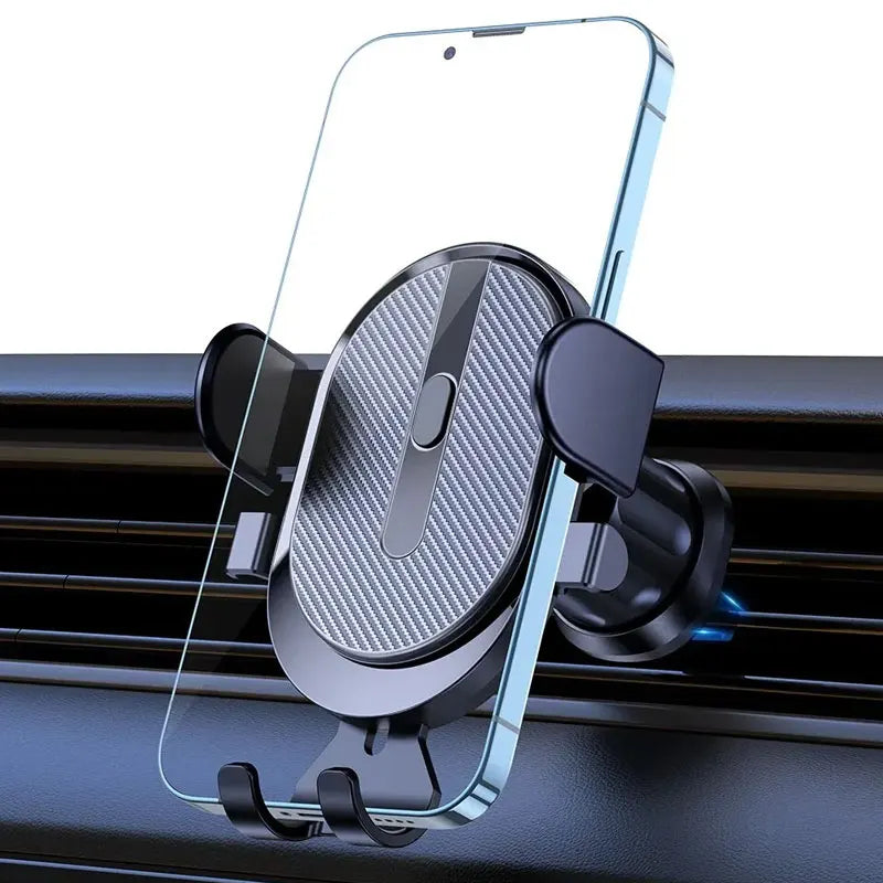 📱 Suporte Veicular por Gravidade – Fixação no Ar-Condicionado com Acabamento Fosco e Design Metálico Premium