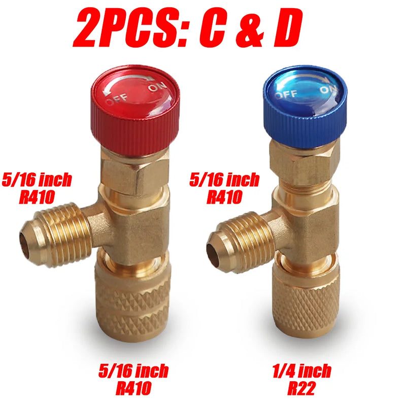 1, 2 ou 4 Válvulas de Segurança para Carga de Gás R410A/R22 – Rosca 1/4" | Adaptador para Ar-Condicionado e Refrigeração