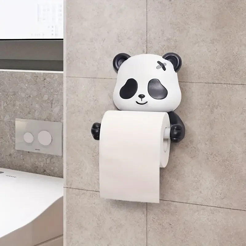 Porta Papel Higiênico de Parede Panda Cartoon – Plástico Autoadesivo, Sem Furos, com Prateleira