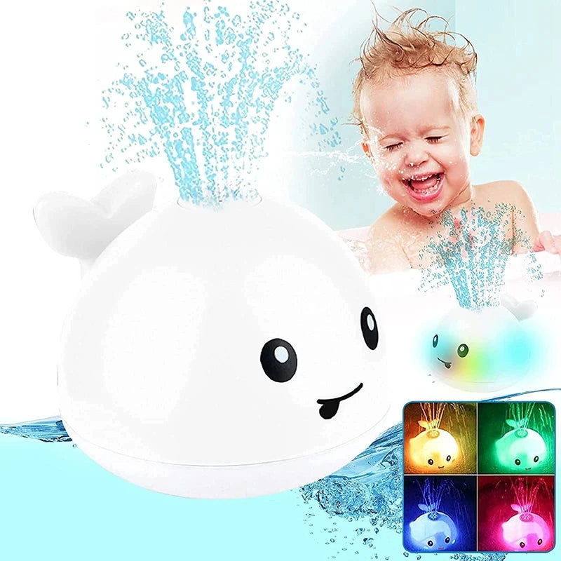 Brinquedo de Banho Bebê Baleia – Fonte com Luz LED e Jato d’Água Automático para Banheira (6 a 18 Meses
