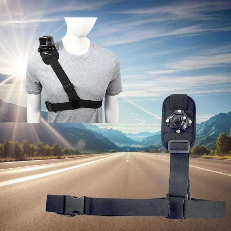 Suporte de Ombro 360° Wrumava para GoPro Hero 3 a 13, Insta360, Xiaomi Yi – Alça Ajustável Ergonômica Preta
