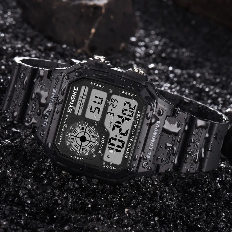 Relógio Masculino Digital Militar SYNOKE – Esportivo, Cronômetro, à Prova d’Água e com Iluminação Noturna