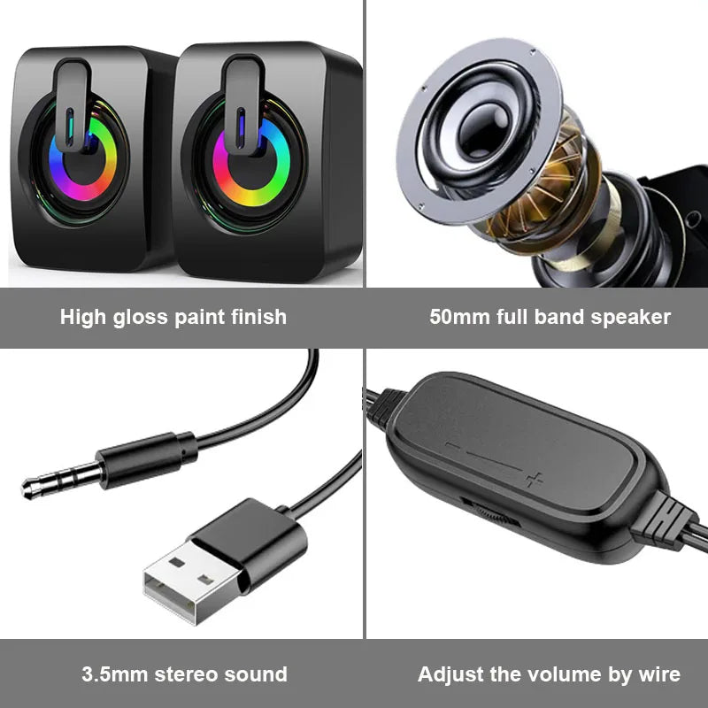Caixa de Som USB para Computador – Alto-Falante HIFI Estéreo com Microfone e LED
