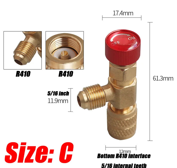 1, 2 ou 4 Válvulas de Segurança para Carga de Gás R410A/R22 – Rosca 1/4" | Adaptador para Ar-Condicionado e Refrigeração