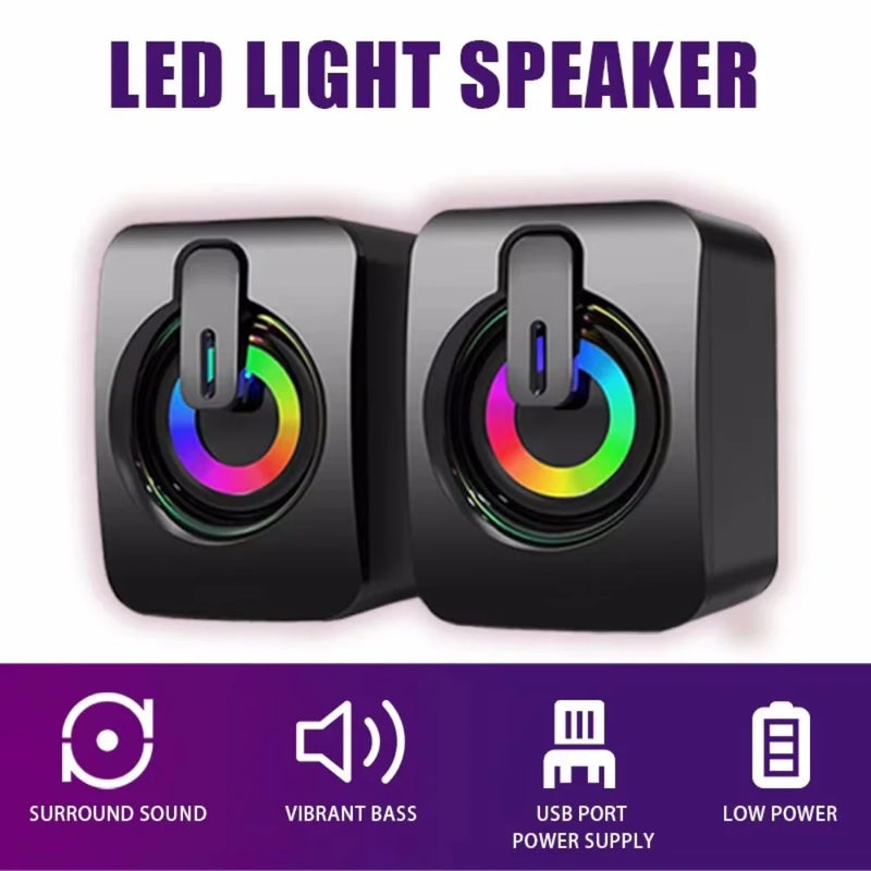 Caixa de Som USB para PC com LED – Som Estéreo Hi-Fi, Microfone Integrado e Subwoofer para Desktop