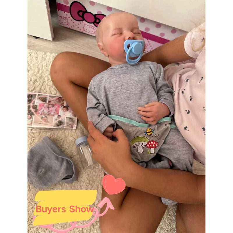 Boneca Reborn Realista Felicia 46cm – Olhos Azuis Abertos, Cabelos Implantados, Pintura 3D e Veias Visíveis – Presente Encantador