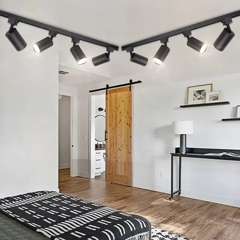 Kit Completo de Trilho com Spots LED — Iluminação de Teto com Lâmpadas GU10 Substituíveis para Sala e Quarto