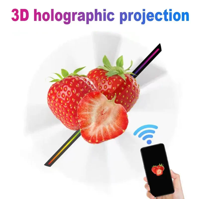 Projetor Holográfico 3D de 42cm com Wi-Fi – Ventilador LED Rotativo com Controle Remoto, Exibição de Vídeos, Logotipos e Ícones Personalizados