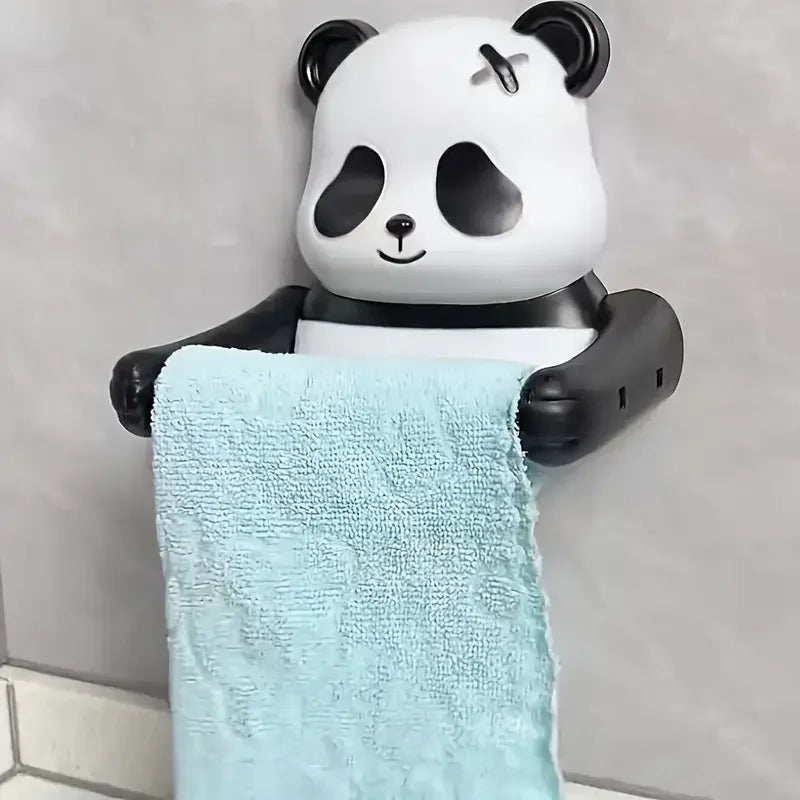 Porta Papel Higiênico de Parede Panda Cartoon – Plástico Autoadesivo, Sem Furos, com Prateleira