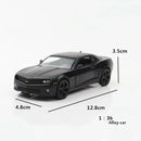Miniatura Chevrolet Camaro 1:36 – Carro de Liga Metálica com Portas Abertas e Sistema Pull Back, Colecionável e Presente