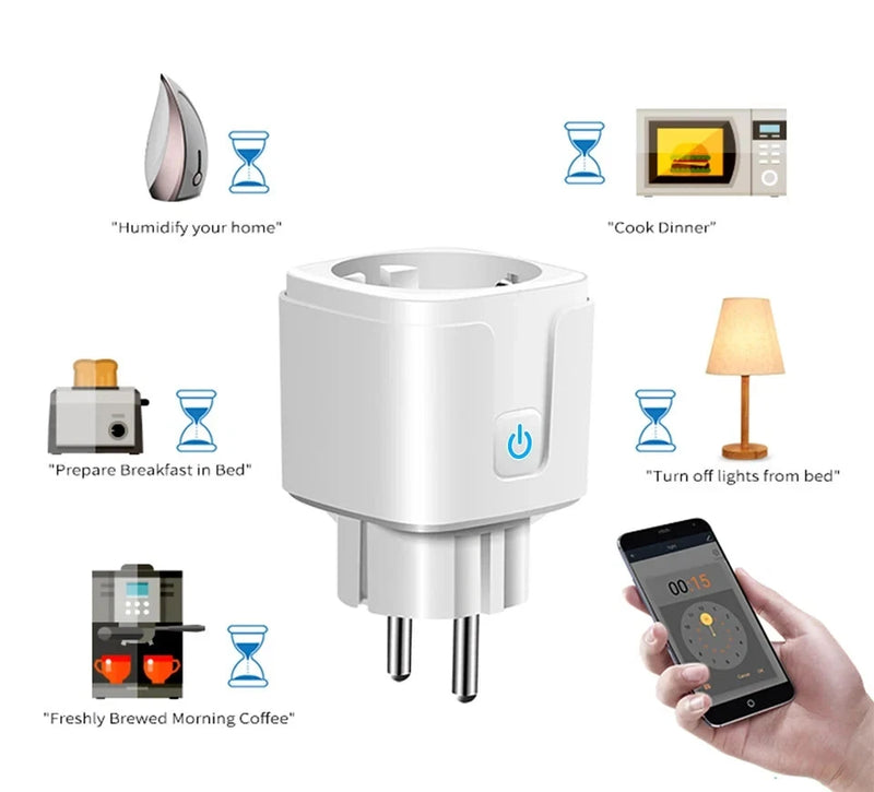 Tomada Inteligente Tuya WiFi EU 16A/20A com Monitoramento de Energia – Controle Remoto via App, Timer e Voz (Alexa/Google Home)