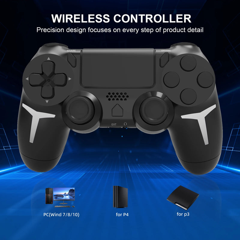 Controle Gamer Sem Fio GAMINJA – Compatível com PS4, PS3 e PC, com Giroscópio de 6 Eixos, Vibração Dupla e Touchpad Integrado via Bluetooth