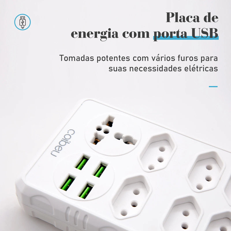 Extensão Elétrica 5m com Filtro de Linha + Saídas USB – Padrão Brasil