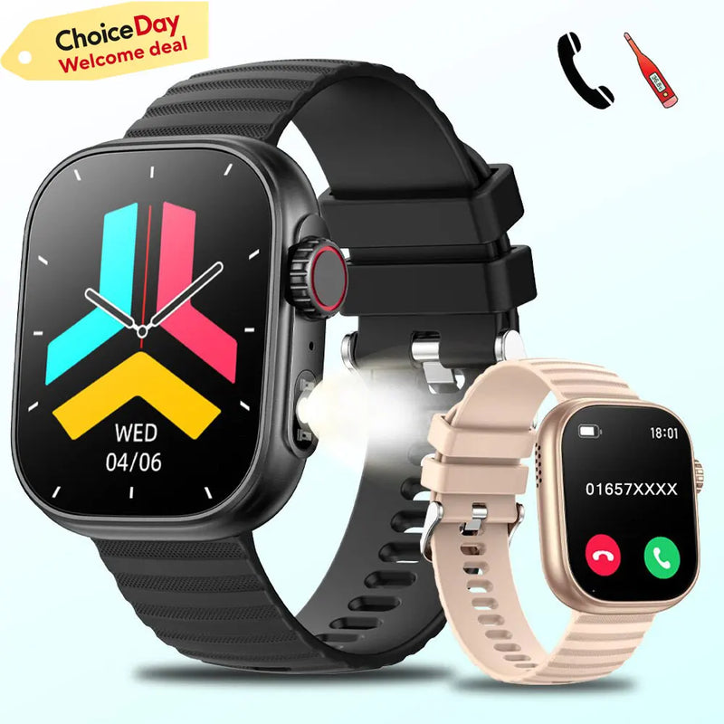 Smartwatch 2.01" LED – 100+ Modos Esportivos, Monitor de Temperatura Corporal, Fitness Tracker, Lanterna LED, Relógio Inteligente Masculino e Feminino