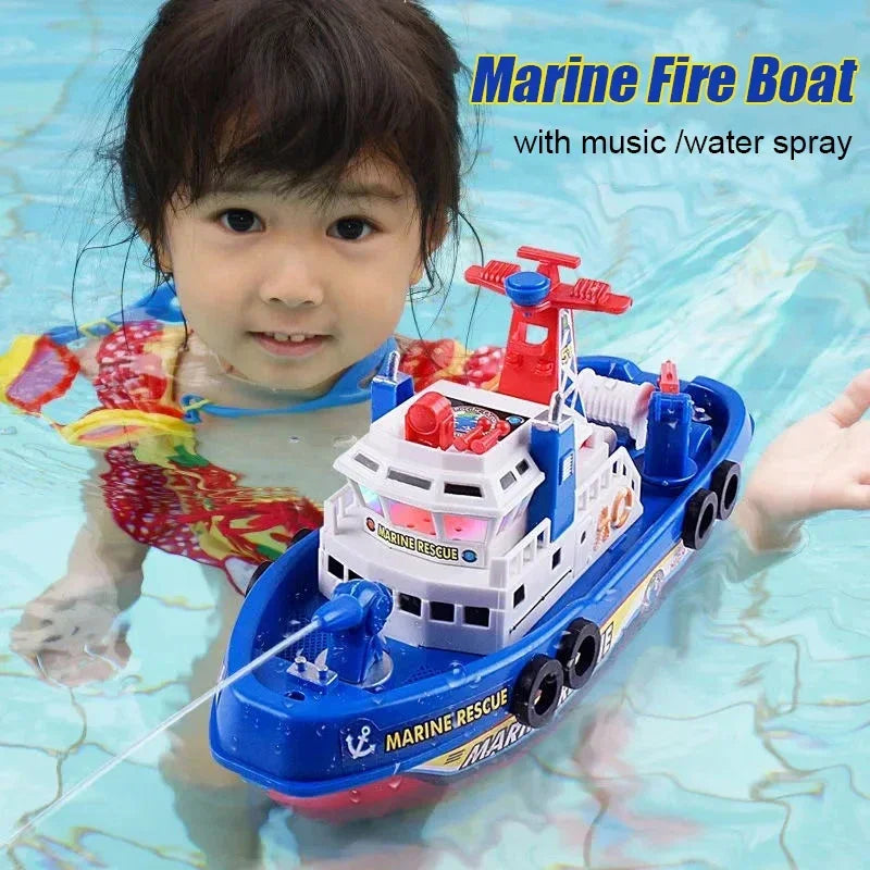 Barco de Resgate Elétrico com Luz e Som – Brinquedo Infantil de Bombeiro Marítimo | Lancha para Banho e Piscina
