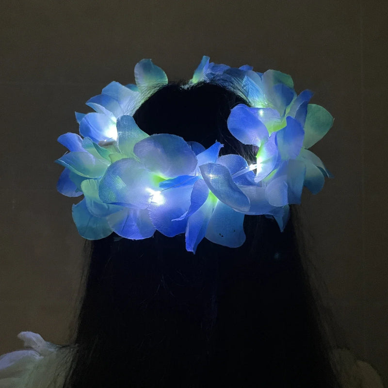 Tiara Coroa de Flores LED Havaiana – Headband Iluminado Glow para Festa, Casamento, Aniversário, Natal e Festival