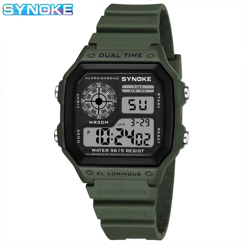 Relógio Masculino Digital Militar SYNOKE – Esportivo, Cronômetro, à Prova d’Água e com Iluminação Noturna
