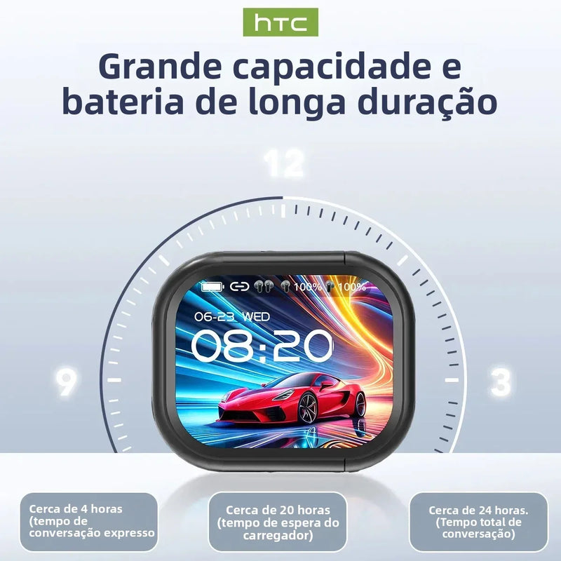 HTC NE20 Fones Bluetooth V6.0 – AI Tradutor, Touch Screen LCD, Wireless, Som Estéreo HD, Uso Esportivo e Longa Duração