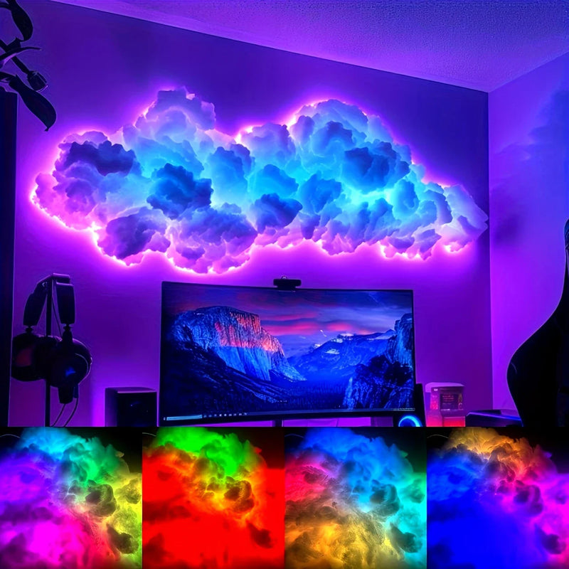 Luminária Inteligente Nuvem 35,43" – Efeitos de Trovão e Música, Ideal para Quarto, Jogos e Decoração Interna