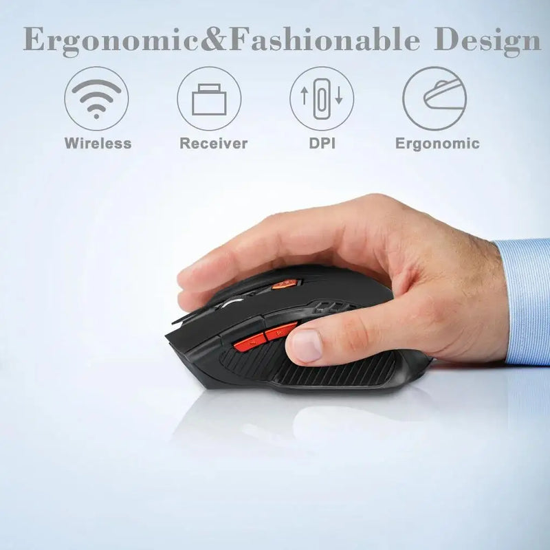 Mouse Gamer Sem Fio 2.4G com 1600DPI – 6 Botões e Receptor USB para PC e Notebook