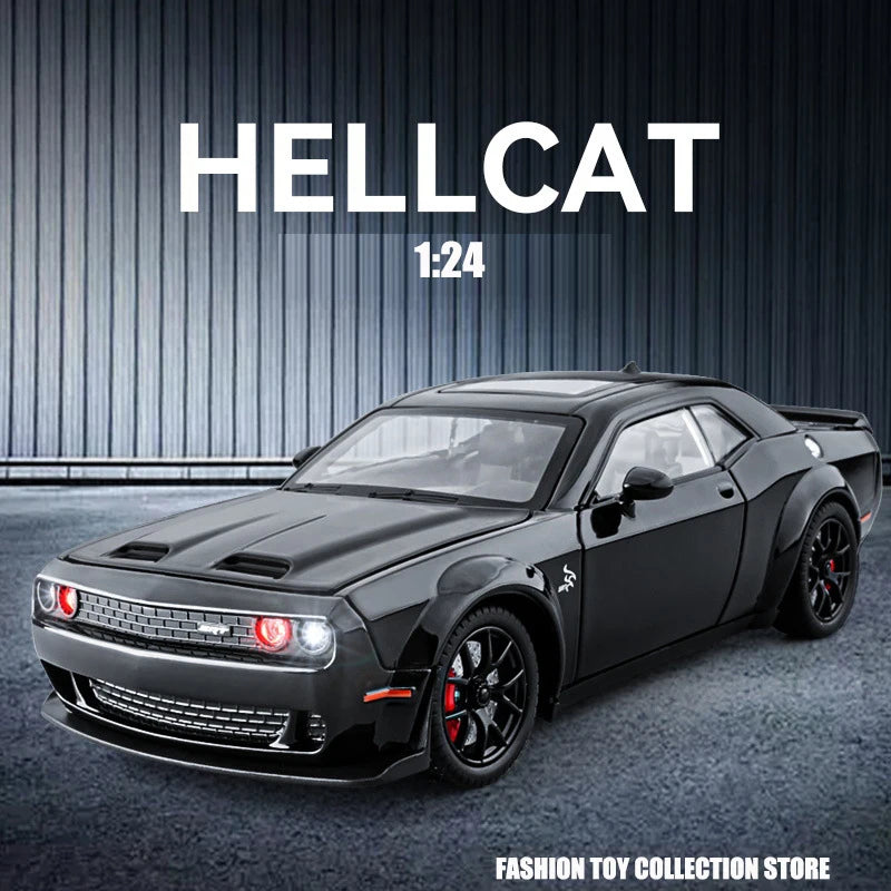 Carro Modelo 1:24 Dodge Challenger Hellcat – Diecast com Som, Luz e Pull-Back