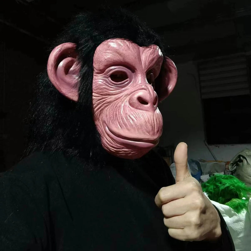 Máscara Deluxe de Chimpanzé com Cabelo – Máscara de Látex para Halloween e Cosplay